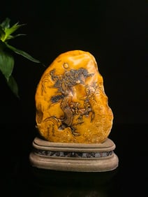 An Exquisite Shoushan Stone Landscape and Figure Pattern Seal Ornament