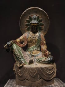 An Exquisite Limestone Painted Color Buddha Statue