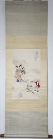 A Chinese Vertical Scroll Ink Painting of Character and Story on Paper