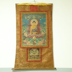 An Exquisite Brocade Painted Color Statue of Sakyamuni Tangka
