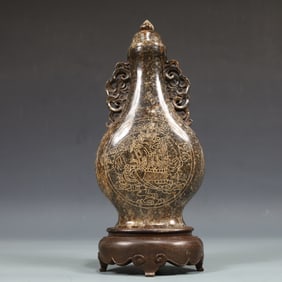 A Exquisite White Jade Elephant Pattern Double-Ears Vase