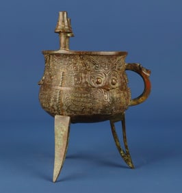 A Exquisite Bronze Beast-Face Pattern -With Inscription Double-Ears and Tripod Cup