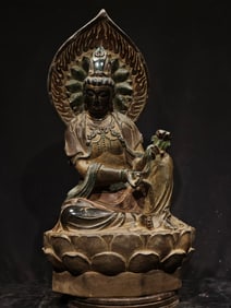 An Exquisite Limestone Painted Color Statue of Avalokitesvara