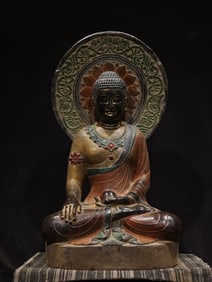 An Exquisite Limestone Painted Color Statue of Sakyamuni
