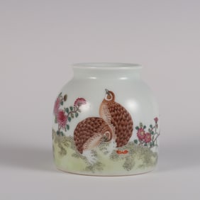 An Exquisite Enamel Flower and Bird Pattern with poem Brush Washer
