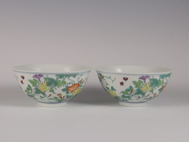 A Pair of Exquisite DoucaI Flower and Butterfly Pattern Bowl