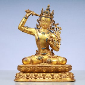 A Exquisite Gilt Bronze Statue of Manjusri