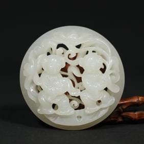 An Exquisite Archaic Jade Character and Story Pattern Pendant