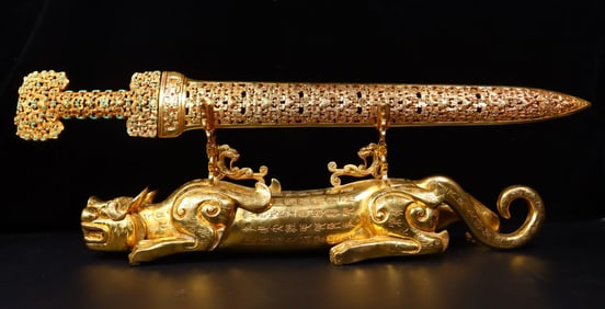 An Exquisite Gilt Bronze Phoenix Pattern Chi-Dragon Pattern Sword
