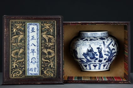 An Exquisite Blue and White Lotus Pattern Character and Story Pattern Jar