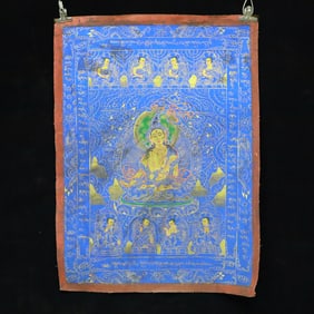 An Exquisite Brocade Painted Color Statue of Amitayus Tangka