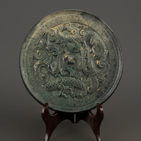 A Exquisite Bronze Dragon and Phoenix Pattern Mirror