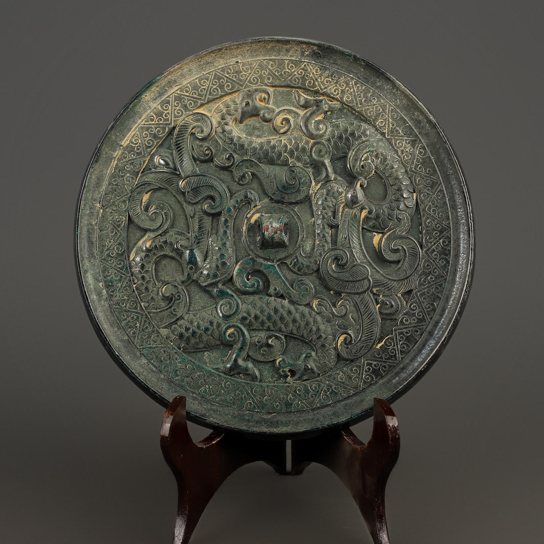 A Exquisite Bronze Dragon and Phoenix Pattern  Mirror (1 of 9)