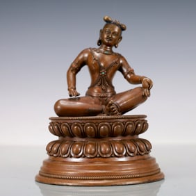 A Exquisite Coppery Inlaid Gems Statue of Gautama’s Mother