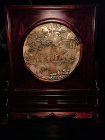 An Exquisite Shoushan Stone Landscape and Figure Pattern with poem Screen