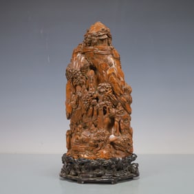 A Exquisite Boxwood Landscape and Figure Pattern with poem Ornament