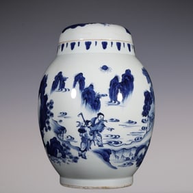An Exquisite Blue and White Character and Story Pattern Jar