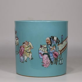 An Exquisite Famille-Rose Character and Story Pattern Brush Pot