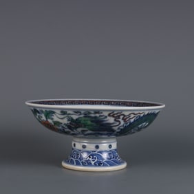 An Exquisite DoucaI Dragon Pattern Lotus Pattern Seawater Pattern Stem Bowl