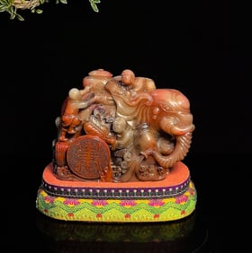 An Exquisite Shoushan Stone Elephant Seal Ornament