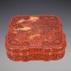 A Exquisite Carved Red Lacquer Character and Story Pattern Box