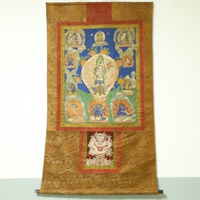 An Exquisite Brocade Painted Color Statue of Thousand-hand Guanyin Tangka