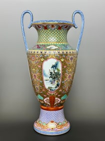 A Pair of Exquisite Famille-Rose Lotus Pattern Landscape Pattern Pine and Crane Pattern Double-Ears