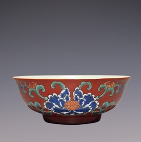 An Exquisite Enamel Coral Red Glazed Lotus Pattern Bowl