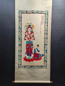 A Chinese Vertical Scroll Ink Painting of Statue of Avalokitesvara on Paper