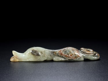 An Exquisite Archaic Jade Tiger Ornament