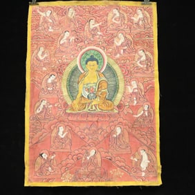 An Exquisite Brocade Painted Color Statue of Sakyamuni Tangka