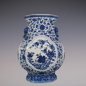An Exquisite Blue and White Lotus Pattern Flower Pattern Seawater Pattern Double-Ears Vase