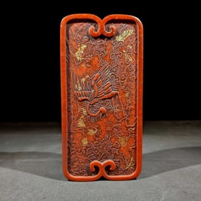 An Exquisite Cinnabar Phoenix Pattern Flower Pattern with poem Inkstone