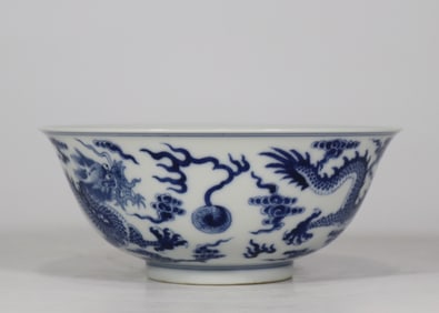 An Exquisite Blue and White Dragon Pattern Bowl