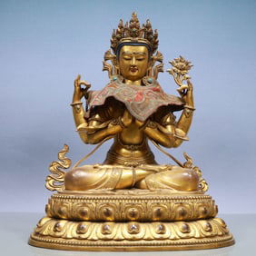 An Exquisite Gilt Bronze Inlaid Gems Statue of Gautama’s Mother
