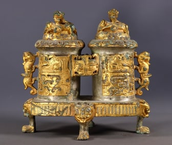 An Exquisite Bronze Cover with Gold Beast-Face Pattern Jar