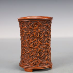 A Exquisite Boxwood Crane Pattern Brush Pot