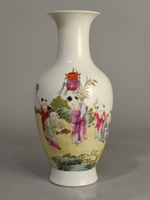 An Exquisite Famille-Rose Character and Story Pattern with poem Vase