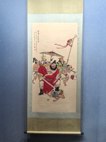 A Chinese Vertical Scroll Ink Painting of Character and Story on Paper