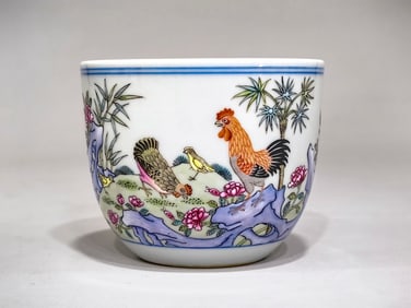 An Exquisite Famille-Rose Flower and Bird Pattern with poem Cup