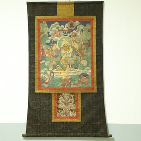 An Exquisite Brocade Painted Color Statue of Mammon Tangka