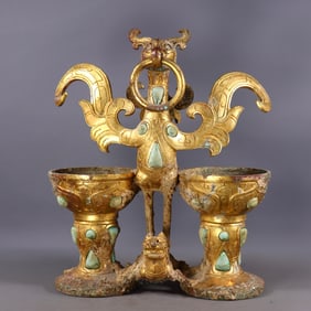 An Exquisite Gilt Bronze Inlaid Gems Phoenix-Shaped Cup