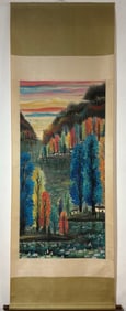 A Chinese Vertical Scroll Ink Painting of Landscape on Paper