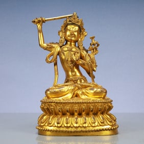 A Exquisite Gilt Bronze Statue of Manjusri