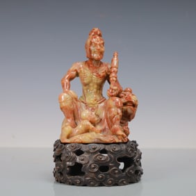 A Exquisite Shoushan Stone Statue of Arhat Ornament