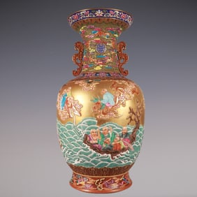 An Exquisite Enamel Bats and Peach Pattern Lotus Pattern Character and Story Pattern Eight Treasures