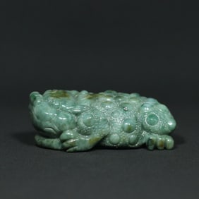 An Exquisite Jadeite Golden Toad Hand Piece