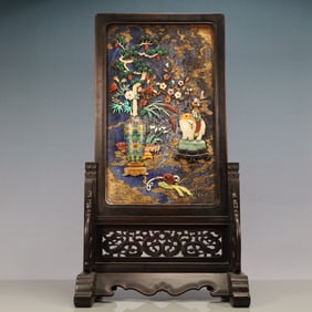 An Exquisite Zitanwood Pine, Bamboo and Plum Blossom Pattern Screen Ornament