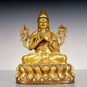 A Exquisite Gilt Bronze Inlaid Silver Statue of Tsongkhapa