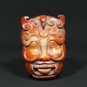 An Exquisite Archaic Jade Beast-Face Pattern Ornament